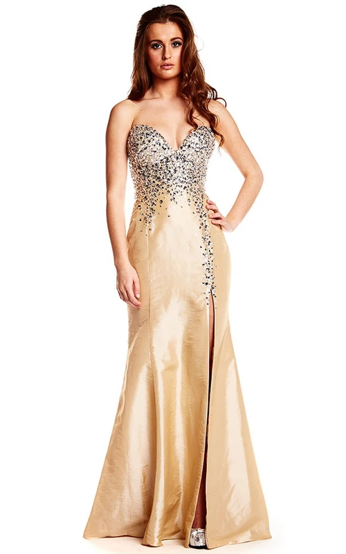 Meerjungfrauen-Abendkleid aus Satin, ärmellos, mit Perlen besetzt und herzförmiger Silhouette