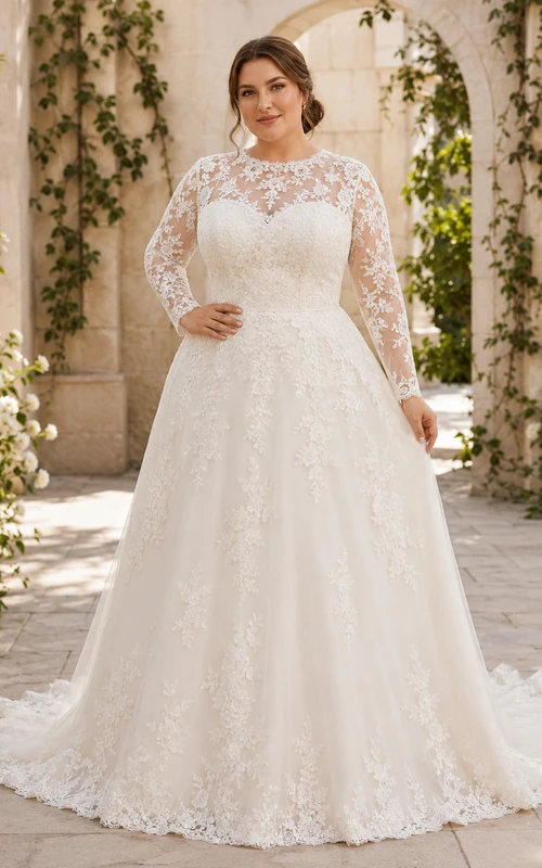 Lace Wedding Dress Mermaid V-Neck Long Sleeve Chapel Train Bridal Gown