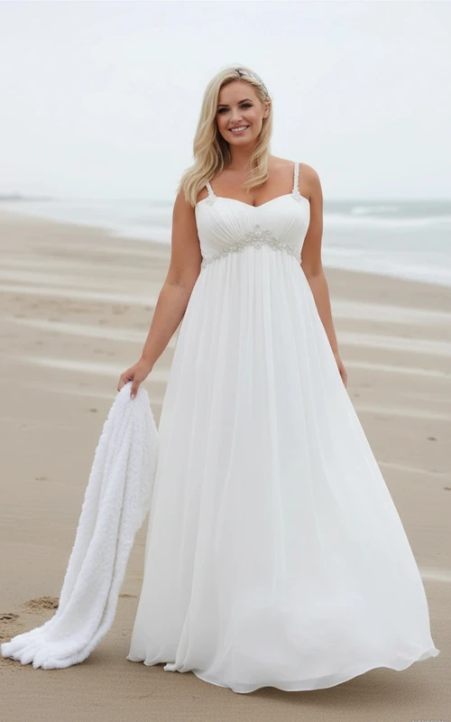 Vestido de gasa estilo imperio fluido para novias con curvas