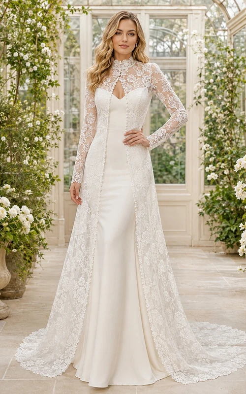 Square Romantic Neck Long Sleeve Bridal Classic Wedding Dress A-Line Lace