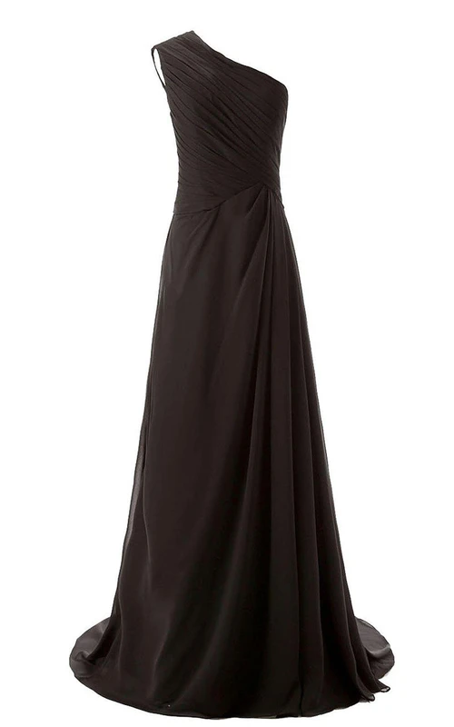 Robe longue asymétrique en mousseline avec traîne.