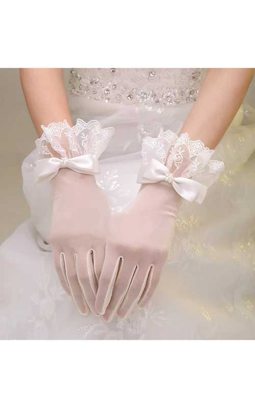 Koreanische elastische kurze Spitzenhandschuhe mit Schleife