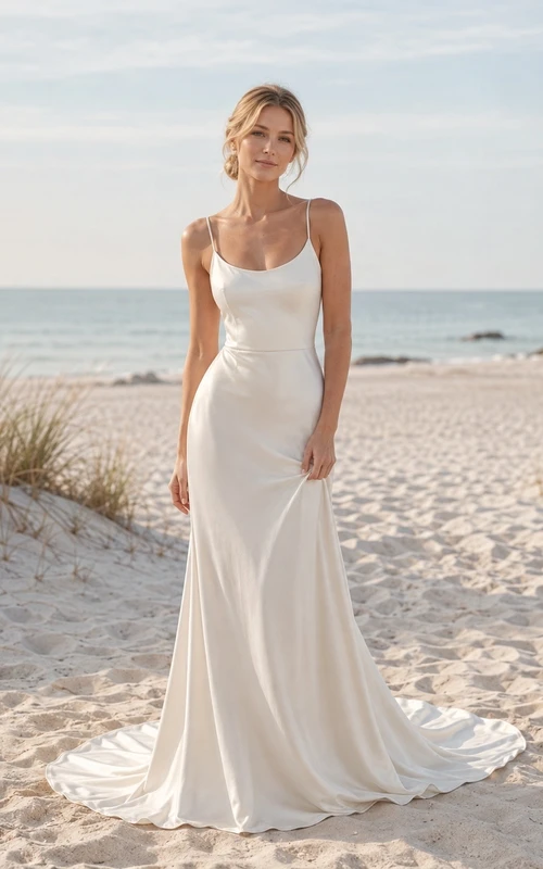 Vestido de novia sencillo de tirantes finos
