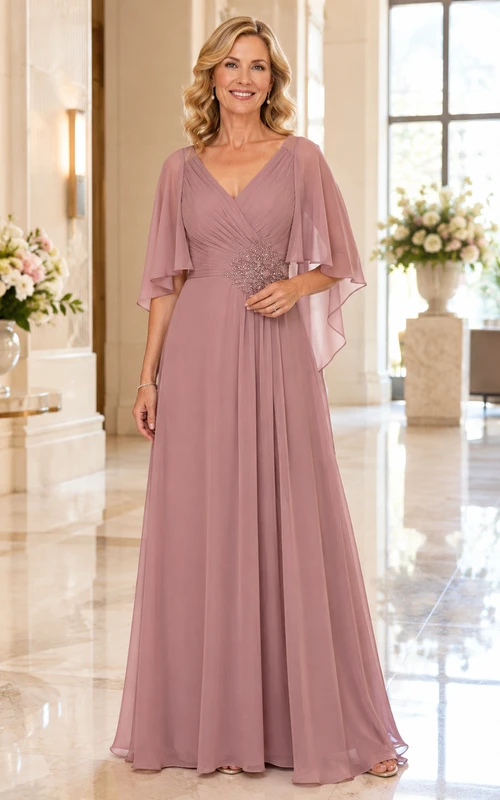 Brautmutterkleid aus Chiffon in Altrosa