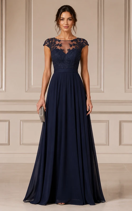 Vestido de novia azul marino oscuro con corte en A para la madre de la novia