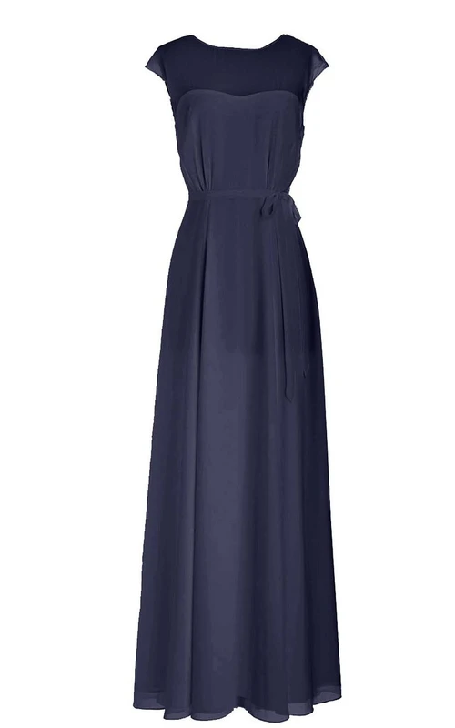 Robe longue plissée en mousseline à manches courtes et nœud papillon