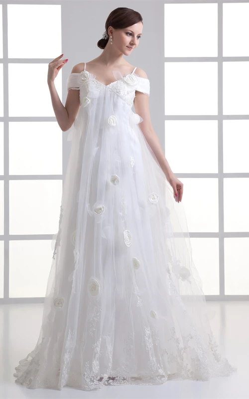 Glossy Sleeveless a Line Satin Off the Shoulder Wedding Dresses