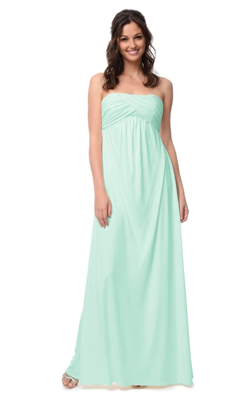 Vestido de gasa estilo imperio sin tirantes con fruncido