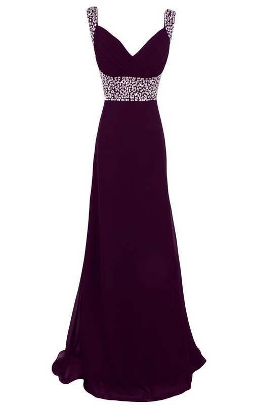 Robe longue en mousseline sans manches à col en V et coupe empire