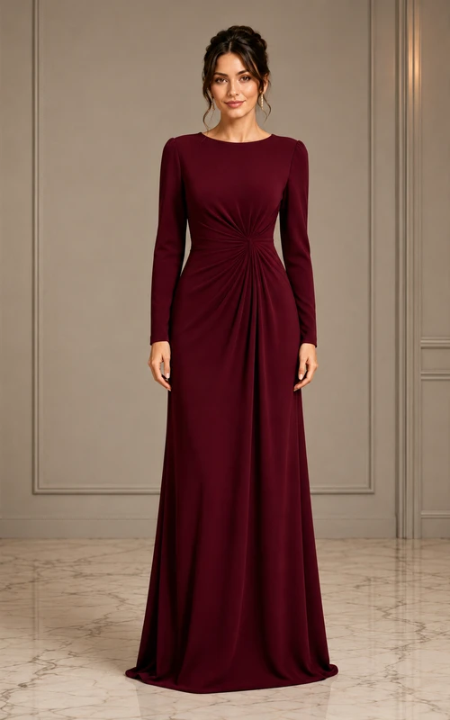 Burgundy V-neck Ruched Sheath Formal Dress
