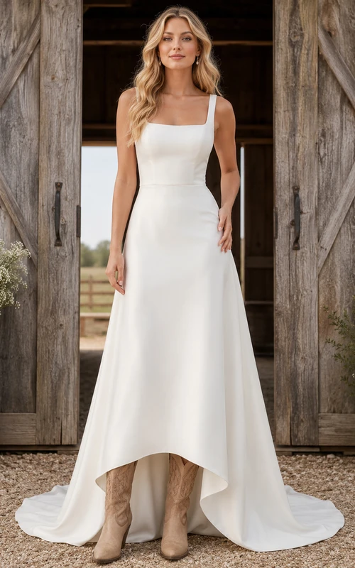 Robe de mariée de maternité en dentelle à manches longues et col en V, style jardin, avec traîne trapèze.