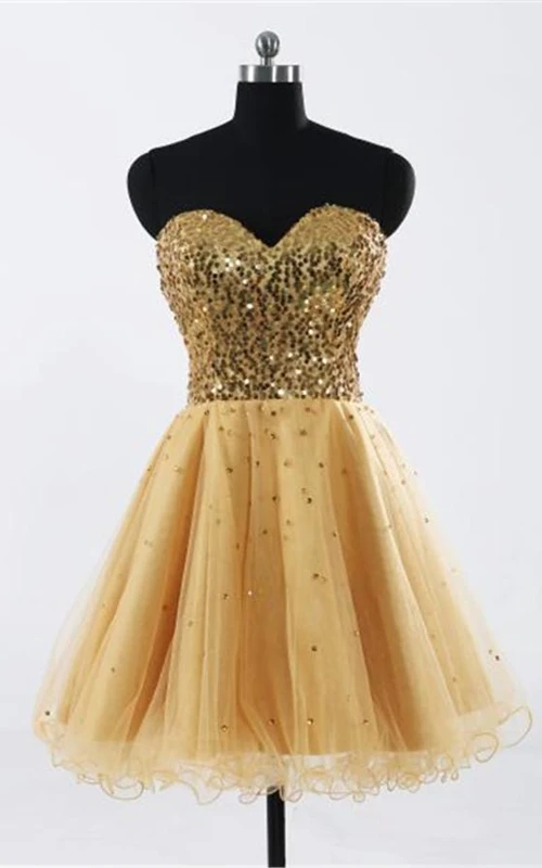 Glamouröses, ärmelloses, kurzes Homecoming-Kleid mit Pailletten und Herzausschnitt