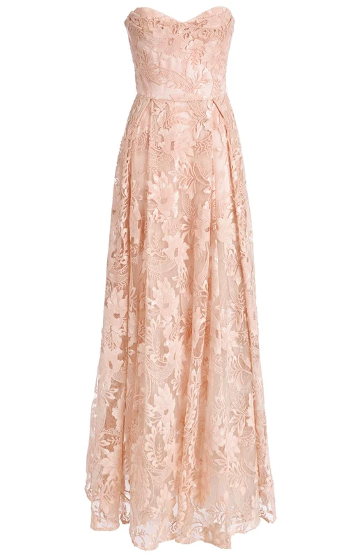 Zartes, ärmelloses A-Linien-Abendkleid aus Spitze mit Herzausschnitt, bodenlang