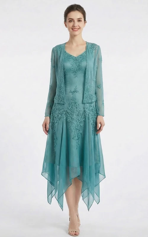 Zweiteiliges Satin- und Tüllkleid mit Jacke