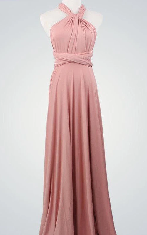 Wickelkleid für Brautjungfern in Nude-Rosa, bodenlang, sexy, figurbetont