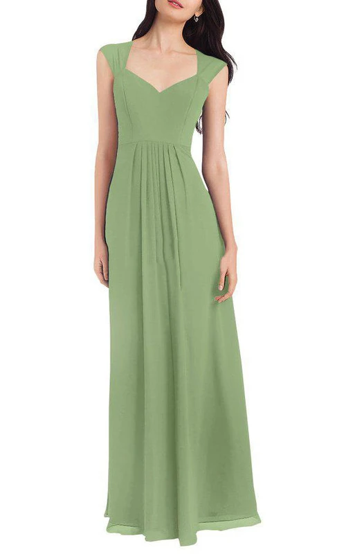 Anne Queen Chiffon-Brautjungfernkleid in Bodenlänge