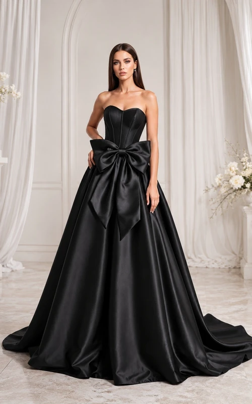 Black Ball Gown Strapless a Elegant Bridal Wedding Dress