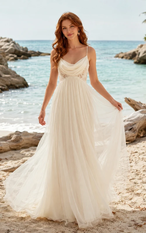 Beach Chiffon Wedding Dress A-Line Spaghetti Strap Floor Length Open Back Bridal Gown