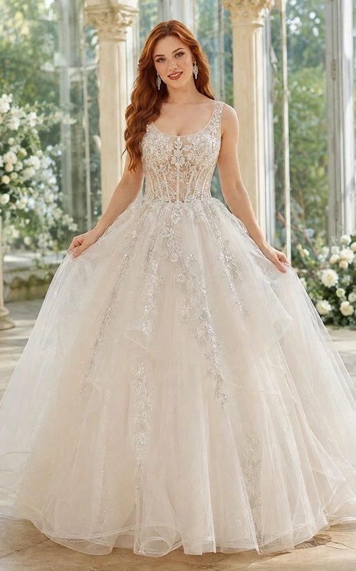 Romantic Beaded Sweetheart Tulle Princess Ball Gown Floor-length Bridal Dress