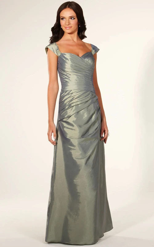 Ruched Cap-Sleeve Floor-Length Sweetheart Satin Bridesmaid Dress With Epaulet