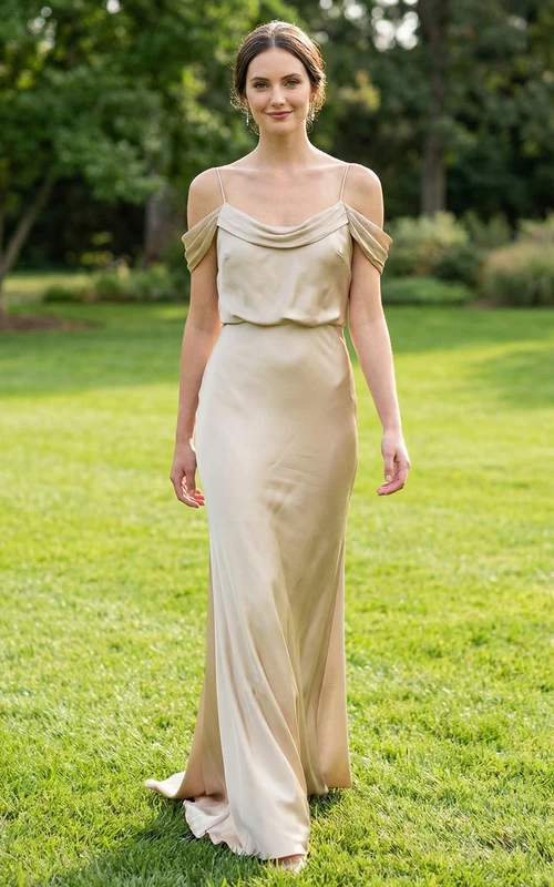 Vestido de dama de honor de satén con tirantes finos