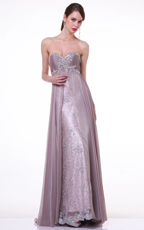 Sheath Long Sweetheart Sleeveless Empire Lace Dress With Beading And Ruching