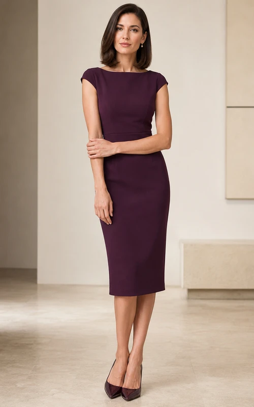 Taupe Refined Chiffon Sheath V-neck Knee Length Cocktail Dress