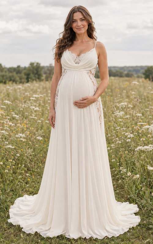 Maternity Sweetheart Strap Simple Meadow Sweep Train Wedding Dress