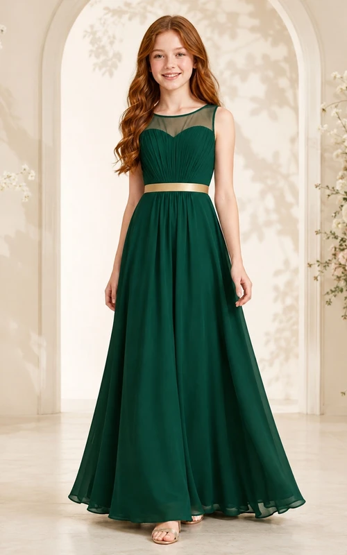 Dunkelgrünes Brautjungfernkleid für junge Mädchen, A-Linie, ärmellos, elegant, modern