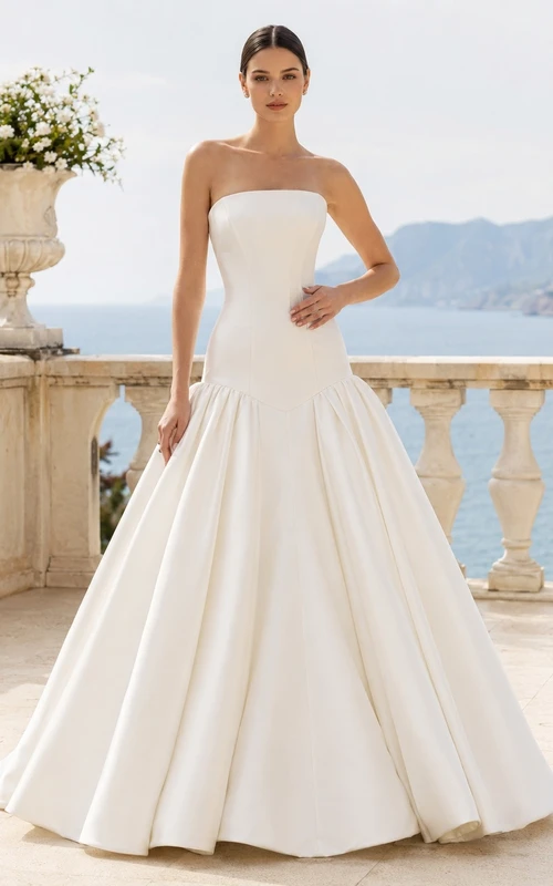 Vestido de novia sencillo, largo hasta el suelo, sin mangas, con tirantes y corte en A.