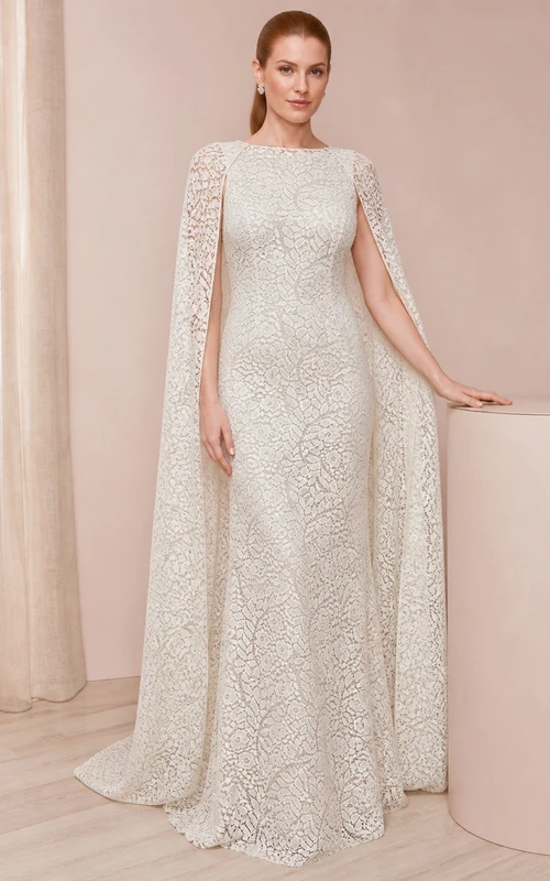 Modest Silver Sheath High Neck Cape Beaded Floor-length Evening Dress