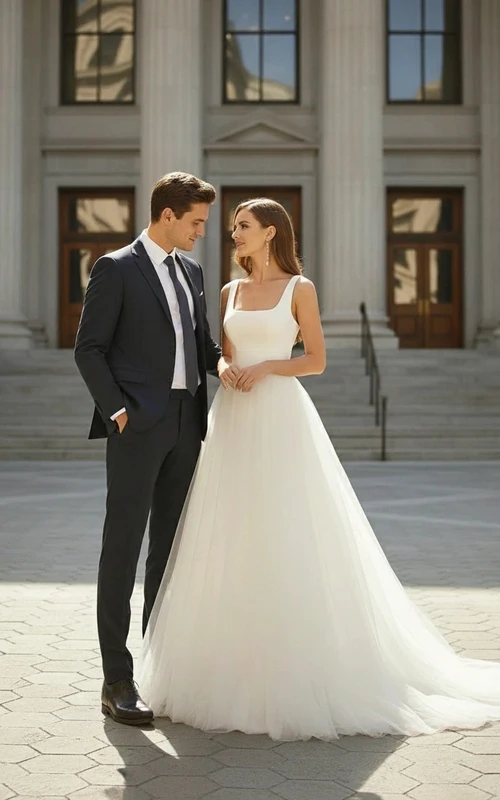 Schlichtes Ballkleid-Hochzeitskleid mit weitem Rock