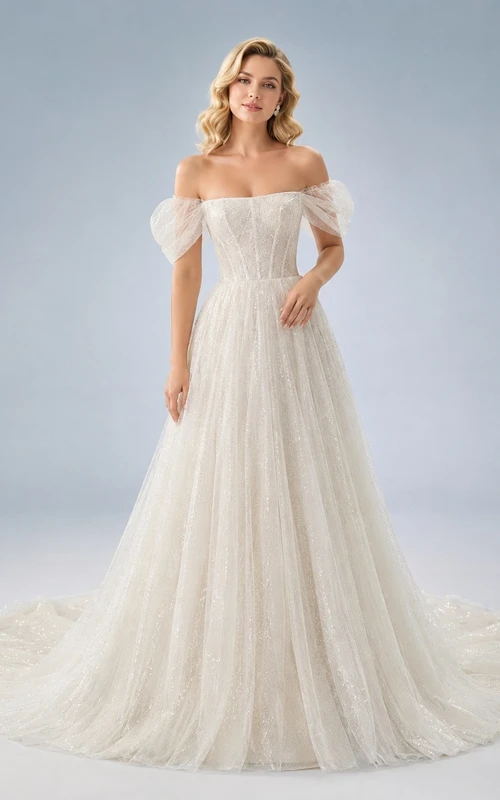 Vestido de novia formal elegante de tul con corte en A