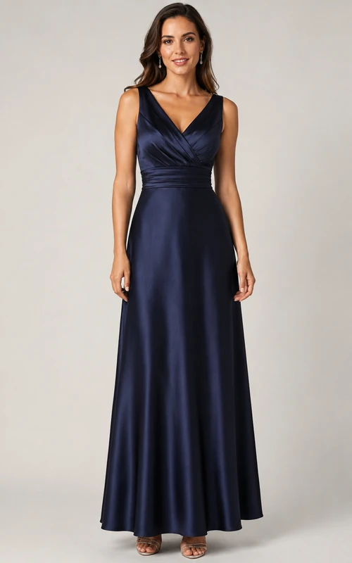 Robe de soirée trapèze en satin à col V