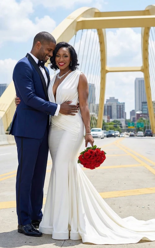 Vestido de novia de talla grande estilo trompeta con pliegues