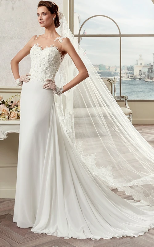 Sweetheart Sheath Satin Gown With Lace Bodice And Detachable Train