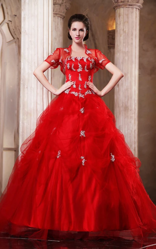 Vestido de gala extravagante de corte A con abalorios y bolero desmontable