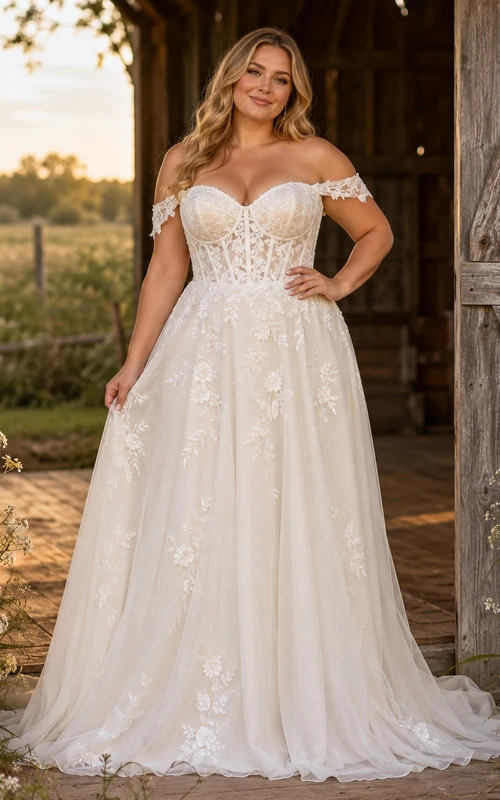Plus Size Supportive Corset Lace Barn Wedding Dress