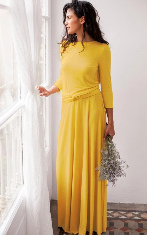 Maxikleid aus Jersey und Satin mit langen Ärmeln