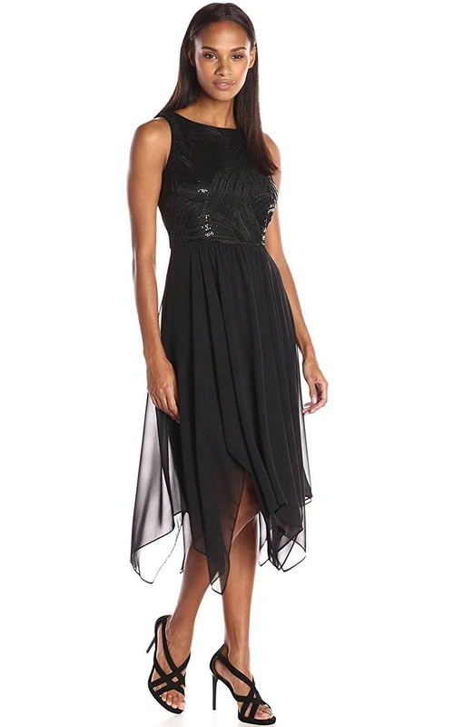 Ärmelloses, knielanges A-Linien-Tüllkleid mit Pailletten