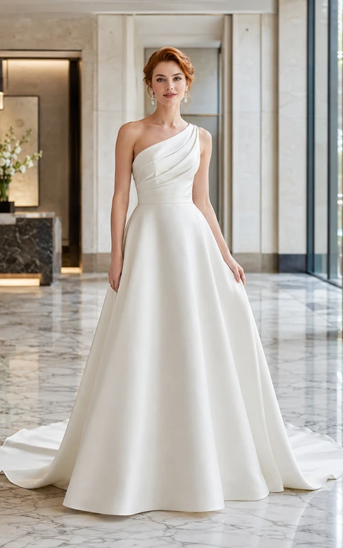 Brautkleid aus Satin im Meerjungfrauenstil mit eckigem Ausschnitt, ärmellos und mit Schleppe