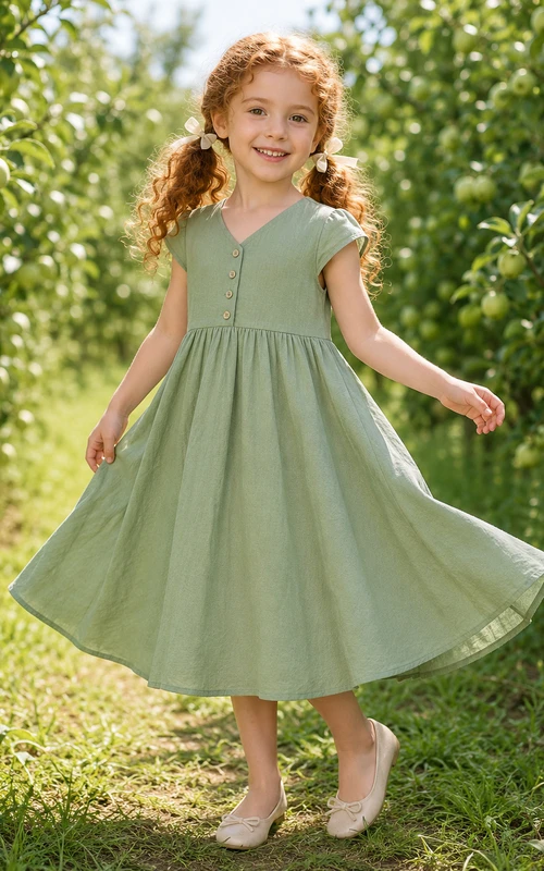 Blumenmädchenkleid aus salbeifarbenem Satin, A-Linie, Rundhalsausschnitt, Teelänge, Schleifendetail