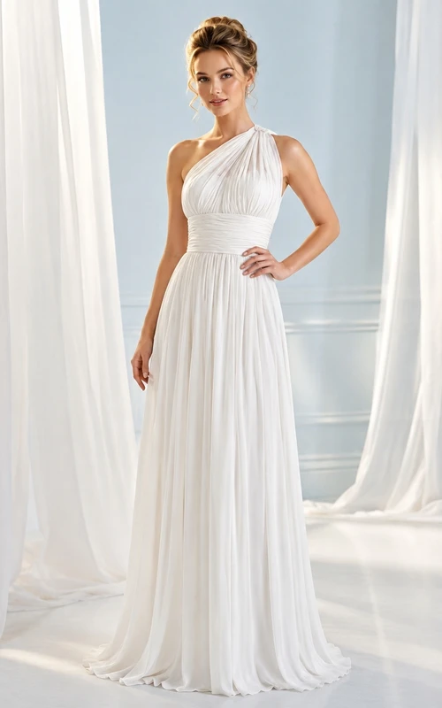 White Halter Pleated Floor Length A-Line Formal Evening Dress
