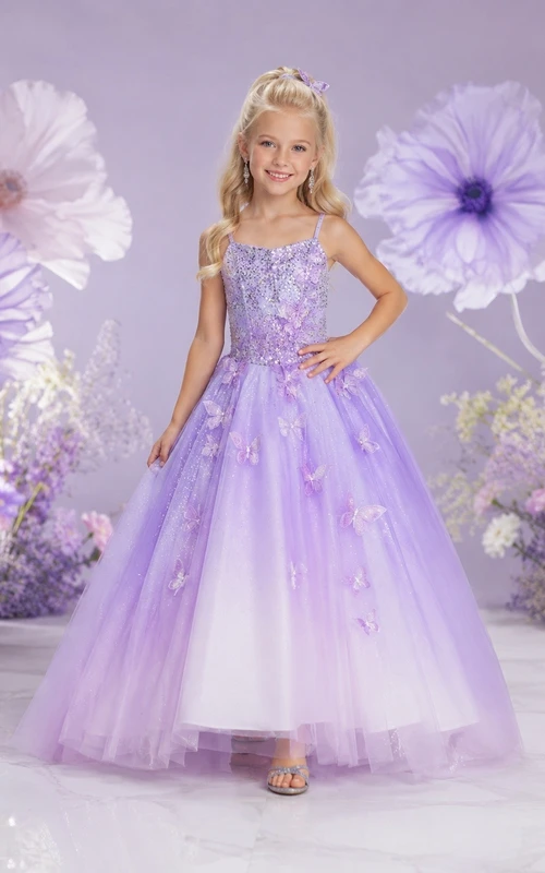 Lavender Adorable Strapless Tulle Sleeveless Ball-Gown Flowergirl Dress
