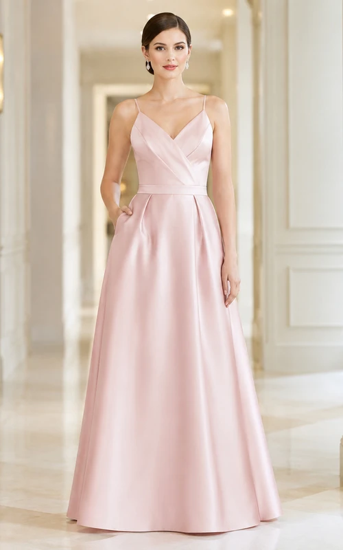 Pearl Pink Spaghetti Strap Satin Floor Length A Line Occasion Dress