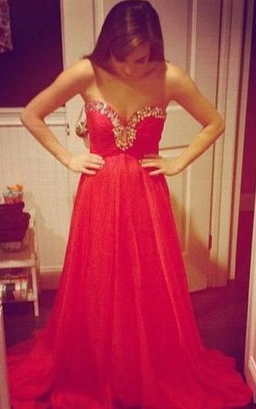 Sexy rotes Chiffon-Abendkleid mit Herzausschnitt, langes A-Linien-Kleid für festliche Anlässe
