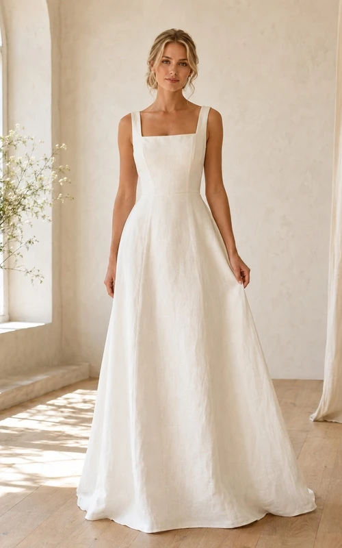 Vestido de novia de corte recto con cola larga y drapeado para ceremonia nupcial formal