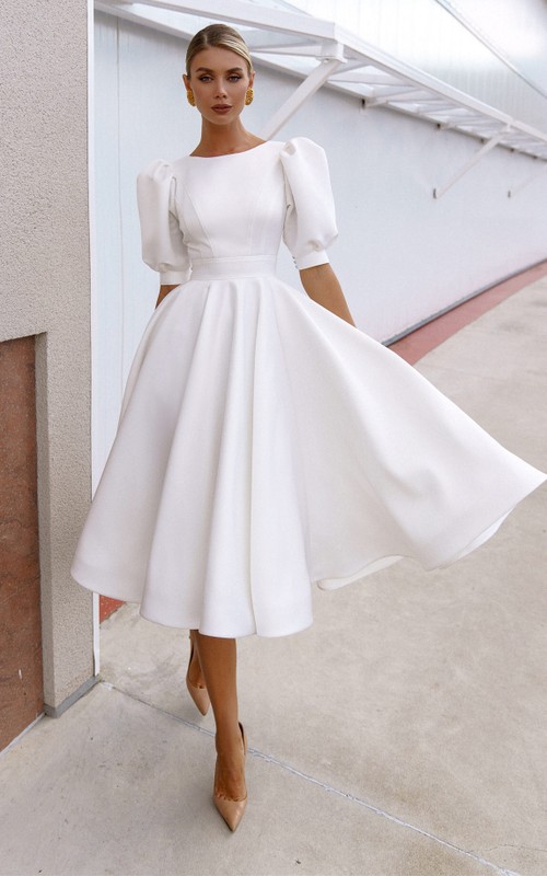 cute white knee length dresses Short sleeves White Knee-length White Homecoming Dress for Sale