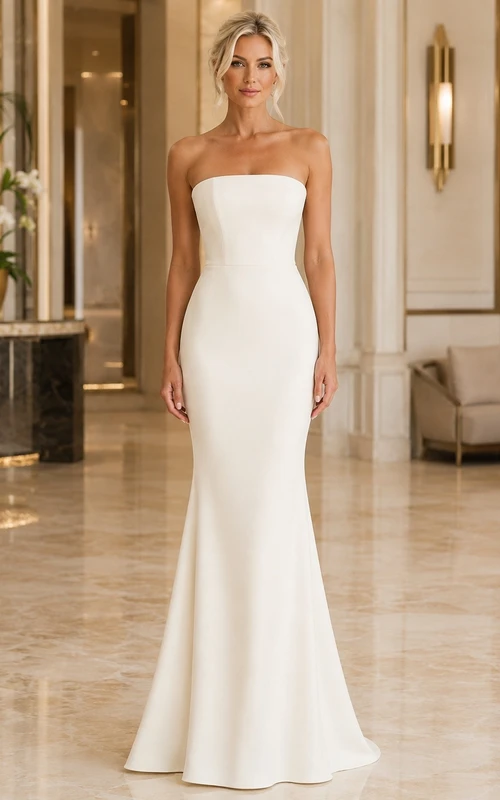 Vestido de novia moderno, sencillo, largo hasta el suelo, de satén, sin tirantes, estilo sirena.