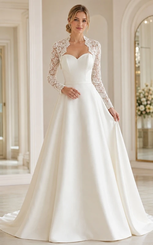 High Long Sleeve Neck Classic Wedding Dress A-Line Lace